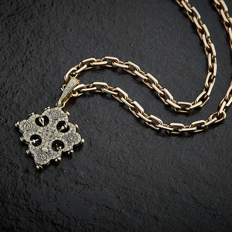 Greek cross with lily-petal silhouette