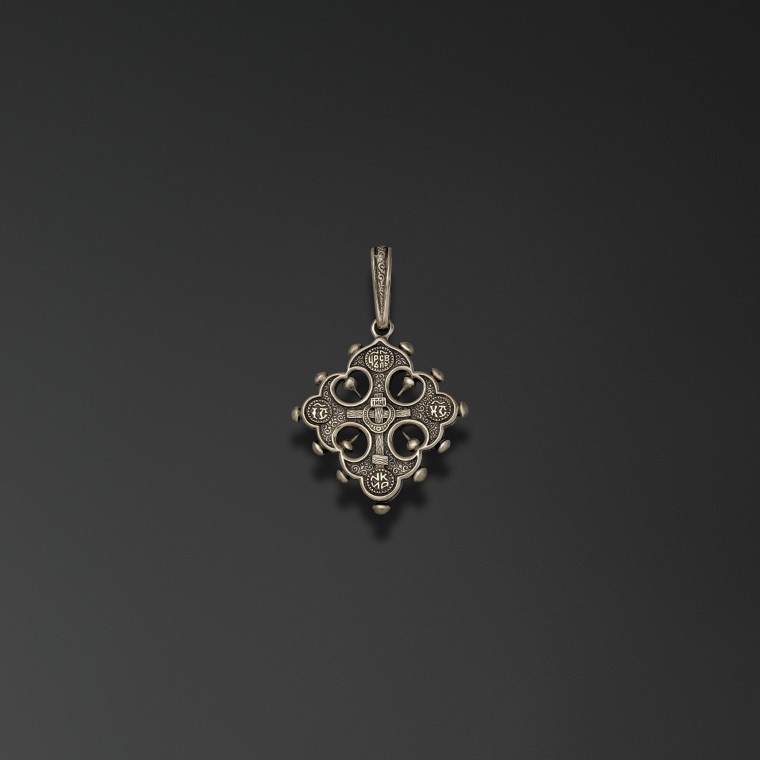 Greek cross with lily-petal silhouette