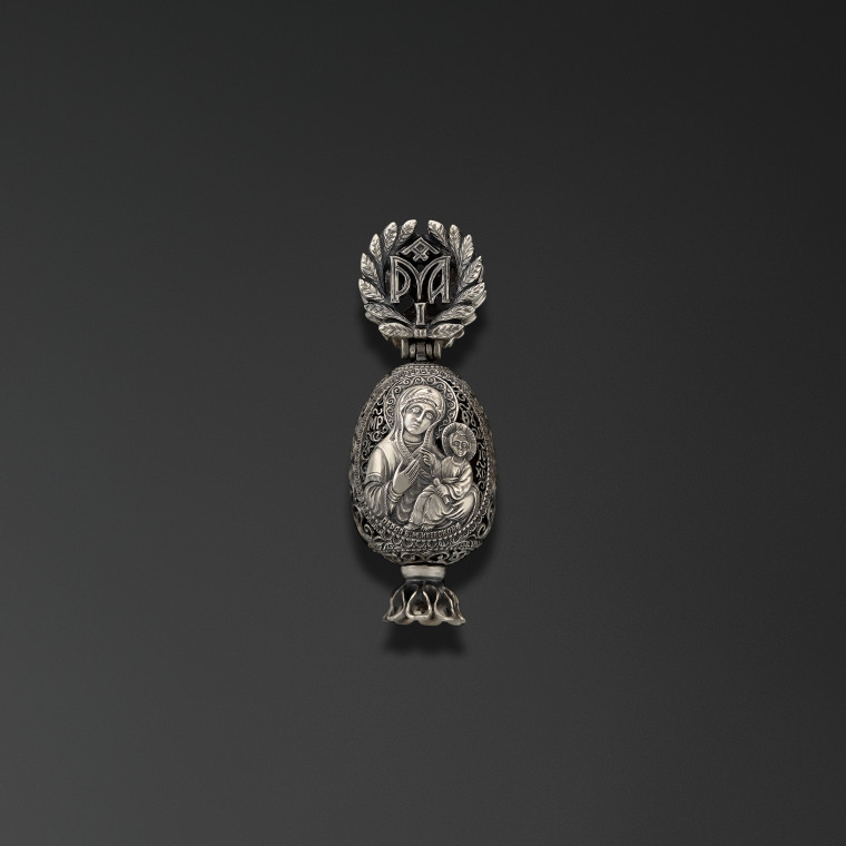 Presentation of Jesus at the Temple. Easter Egg with an Image of the Iveron Theotokos
