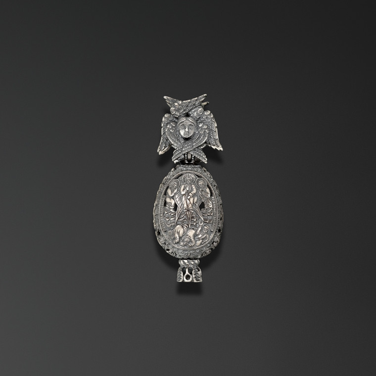 Transfiguration. Easter Egg with an Image of Our Lady of Tikhvin